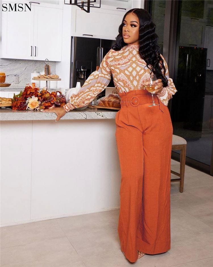 Hot Selling Solid Color Belt Wide Leg Casual Temperament Trousers Long Pants Women Autumn Ladies Long Pant