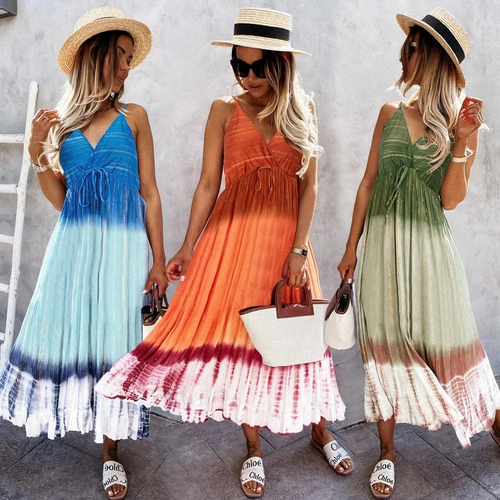 Hot Selling Spring and Summer New Tie-dye Suspender Skirt Casual Self-cultivation Temperament Gradient Color Dress
