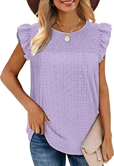 Hot Selling Summer New Women's Round T-Shirt Cute Jacquard Top Ruffled Loose Waist Shirt