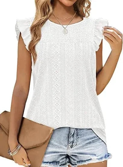 Hot Selling Summer New Women's Round T-Shirt Cute Jacquard Top Ruffled Loose Waist Shirt