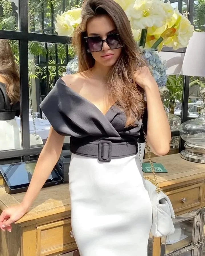 Hot Selling Women's Off The Shoulder With Belt Elegant Cocktail Dress