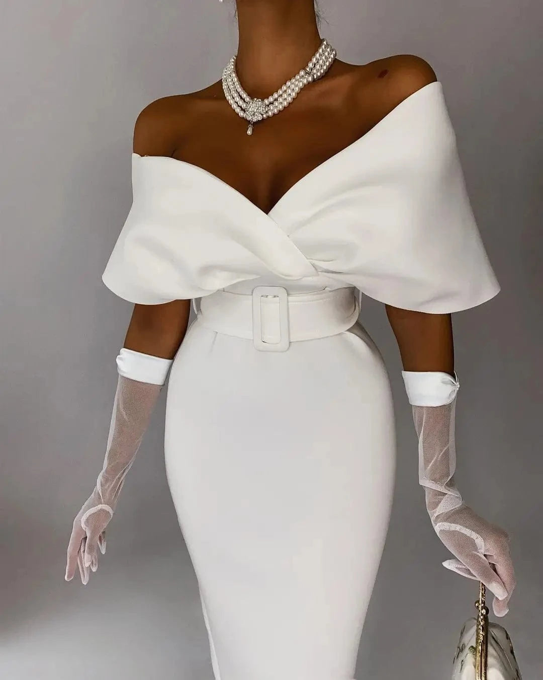 Hot Selling Women's Off The Shoulder With Belt Elegant Cocktail Dress