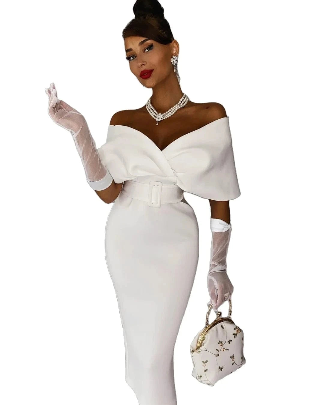 Hot Selling Women's Off The Shoulder With Belt Elegant Cocktail Dress