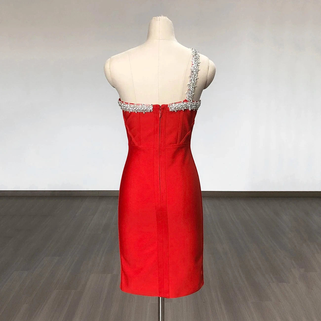 Hot Sexy Wholesale Clothing Ladies One Shoulder Party Dress Beaded  Rhinestone Mini Prom Dresses