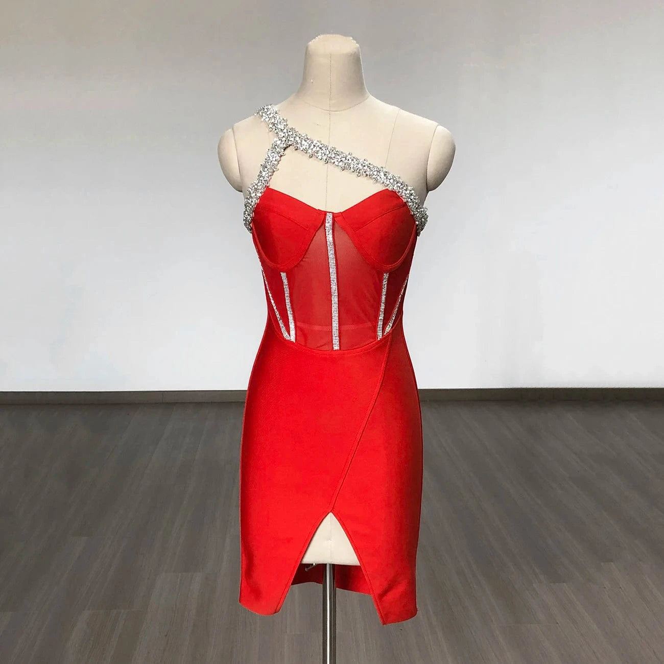 Hot Sexy Wholesale Clothing Ladies One Shoulder Party Dress Beaded  Rhinestone Mini Prom Dresses