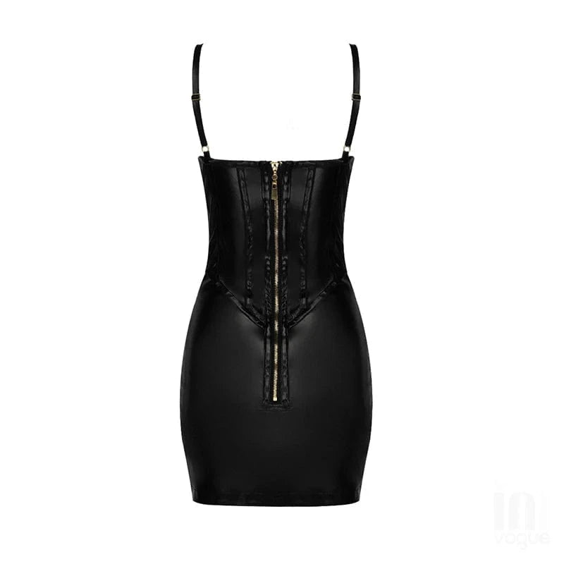 Hot women PU strap sexy mini club dresses leather dress