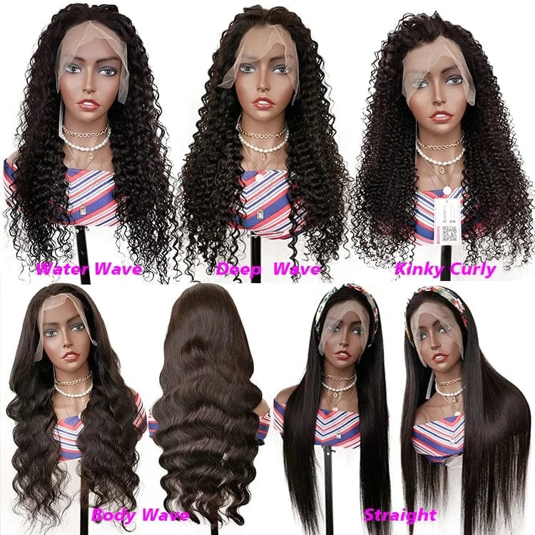 Hote selling HD lace 13*6 frontal wig 22 24 26 28 30 32inch straight body deep water curly wave 150% density kinky straight w