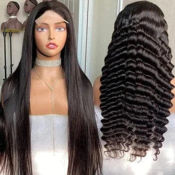 Hote selling HD lace 13*6 frontal wig 22 24 26 28 30 32inch straight body deep water curly wave 150% density kinky straight w