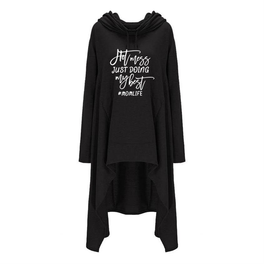 Hotmess Just Doing My Best Momlife Letters Print Long Irregular Hoodies For Women Sweatshirts Femmes Women Print Funny Plus Size