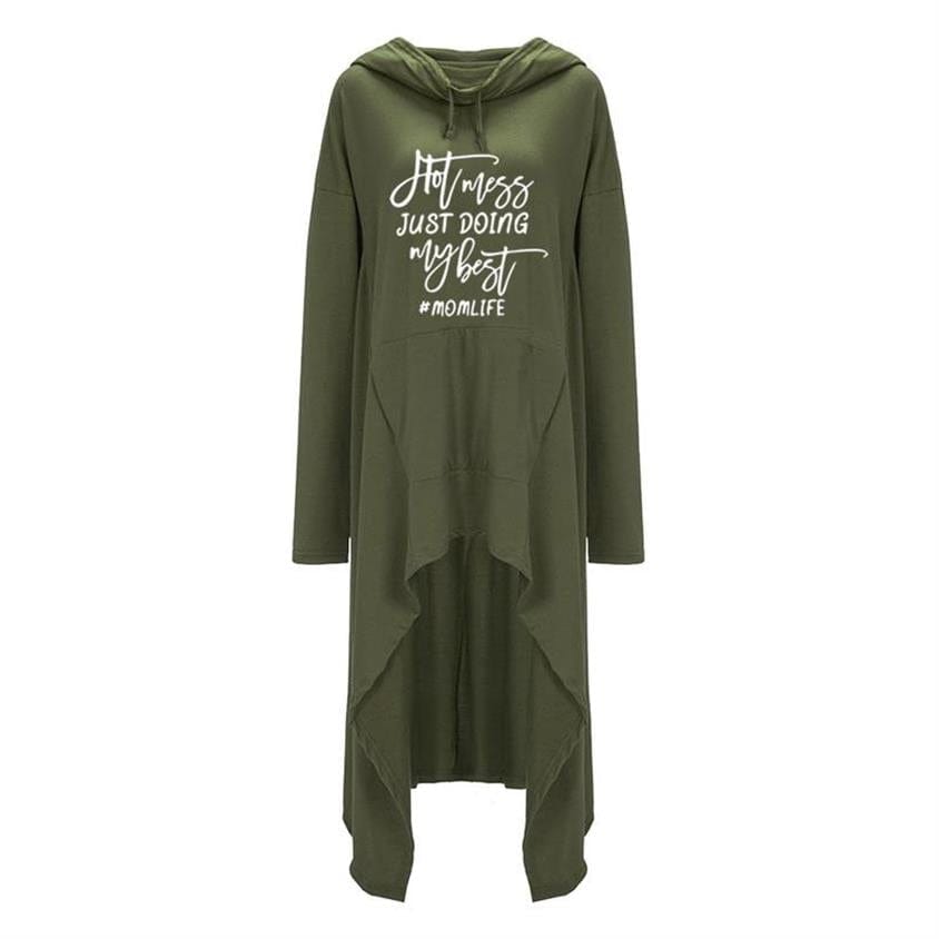 Hotmess Just Doing My Best Momlife Letters Print Long Irregular Hoodies For Women Sweatshirts Femmes Women Print Funny Plus Size