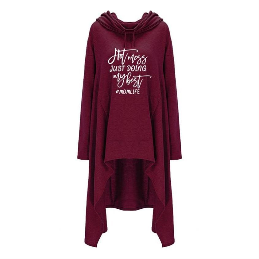 Hotmess Just Doing My Best Momlife Letters Print Long Irregular Hoodies For Women Sweatshirts Femmes Women Print Funny Plus Size