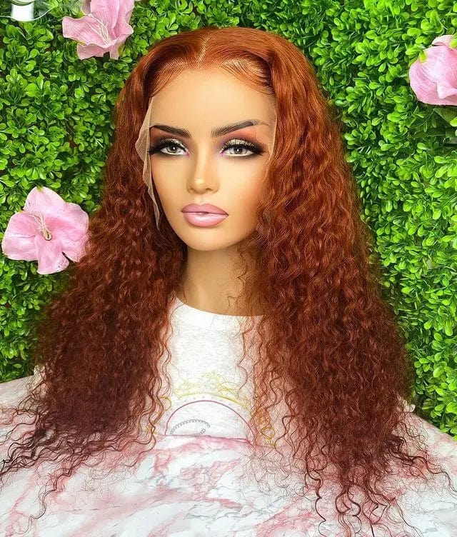 human hair 11A grade ginger orange color water wigs