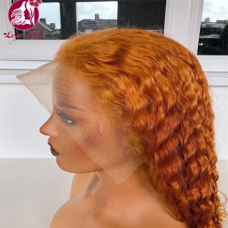 human hair 11A grade ginger orange color water wigs