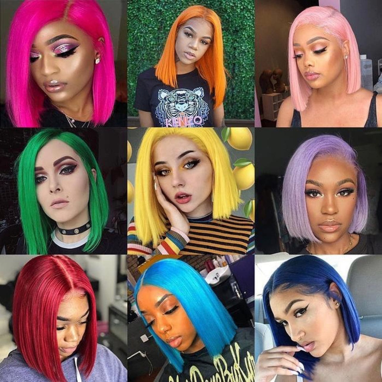 human hair 12 Inch Gradient Colorful Short Length Straight Bob Wigs virgin human hair Cosplay Daily Party Wigs for Women