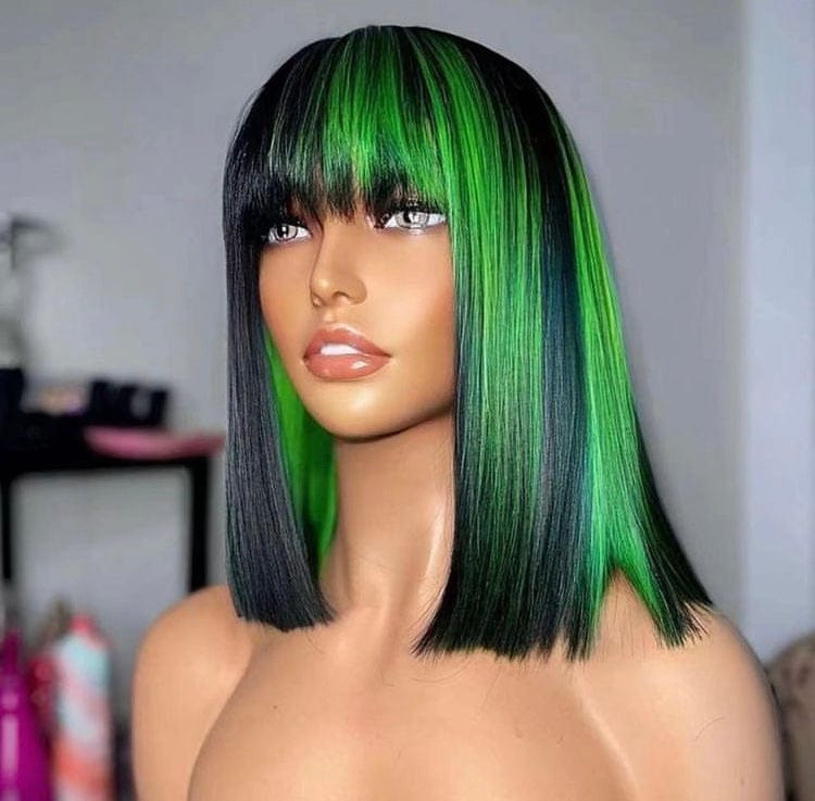 human hair 12 Inch Gradient Colorful Short Length Straight Bob Wigs virgin human hair Cosplay Daily Party Wigs for Women