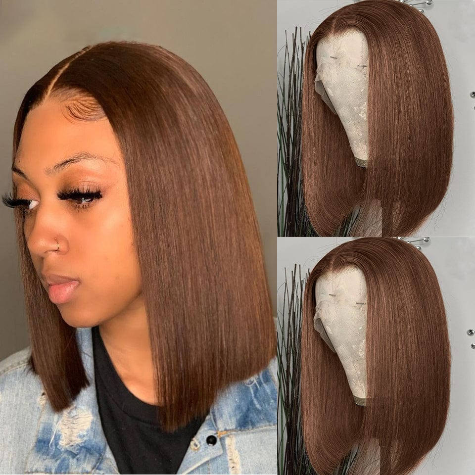 human hair 12 Inch Gradient Colorful Short Length Straight Bob Wigs virgin human hair Cosplay Daily Party Wigs for Women