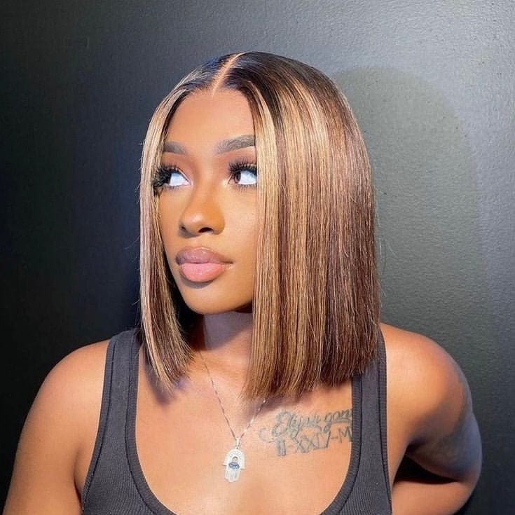 human hair 12 Inch Gradient Colorful Short Length Straight Bob Wigs virgin human hair Cosplay Daily Party Wigs for Women