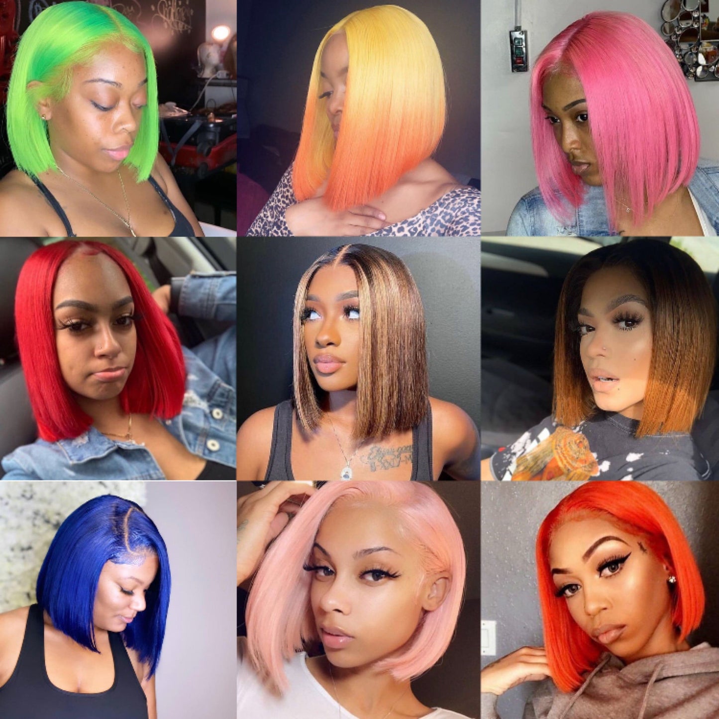 human hair 12 Inches / custom color 4 days 12 Inch Gradient Colorful Short Length Straight Bob Wigs virgin human hair Cosplay Daily Party Wigs for Women