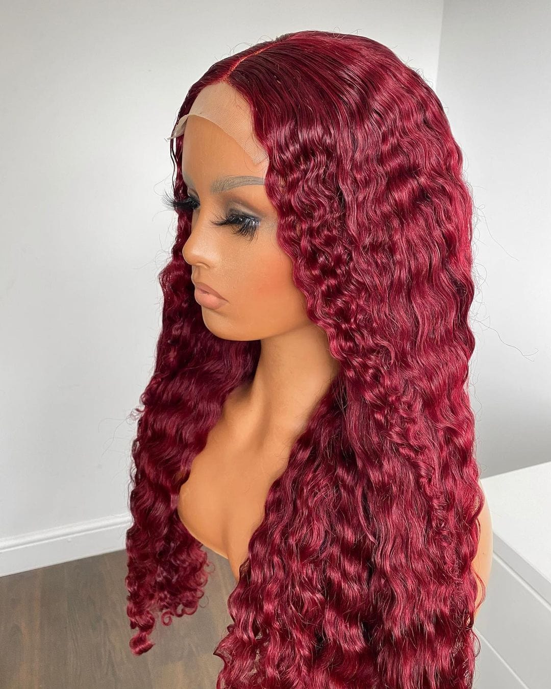 Human Hair Burgundy Red Color Curly Lace Front Wigs For Black Women Curly Front Lace Dark Wine Color Wigs
