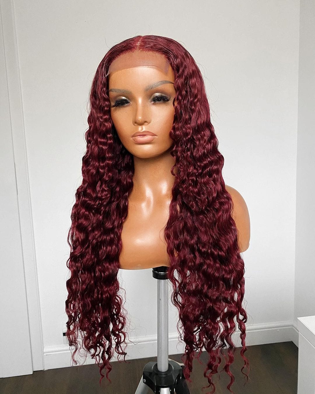 Human Hair Burgundy Red Color Curly Lace Front Wigs For Black Women Curly Front Lace Dark Wine Color Wigs