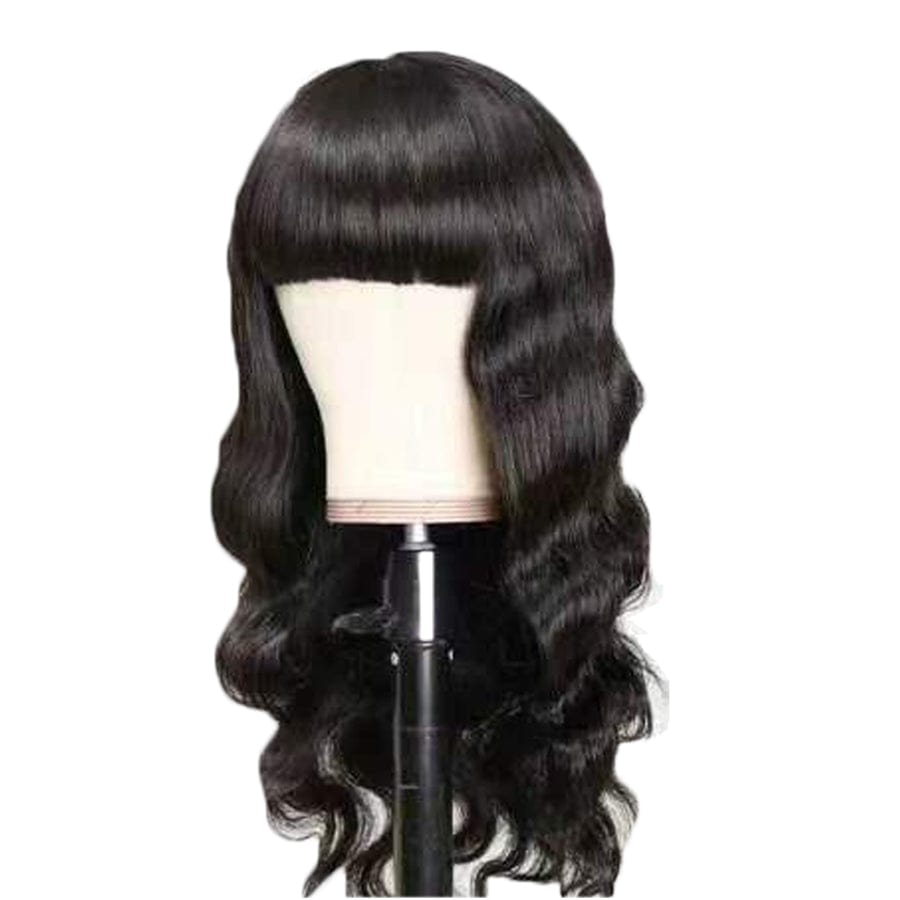 Human Hair Wig With Bang Peruvian Hairs Body Wave Hair Machine Made Wig No Shedding No Tangle RUBE