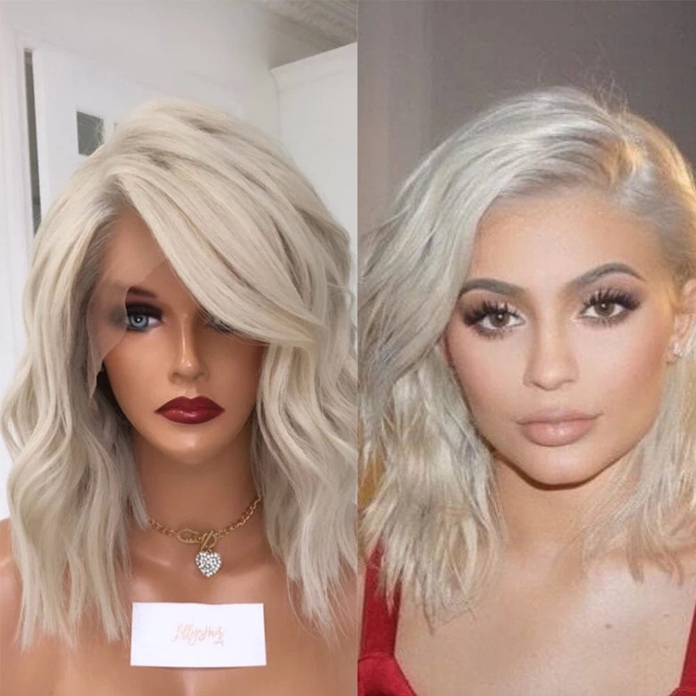 Icy Platinum Blonde Short Bob 13x4 Lace Front Human Hair Wigs Remy Hair 14" Loose Wave Wig Transparent Lace Wigs