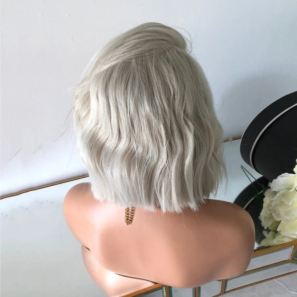 Icy Platinum Blonde Short Bob 13x4 Lace Front Human Hair Wigs Remy Hair 14" Loose Wave Wig Transparent Lace Wigs