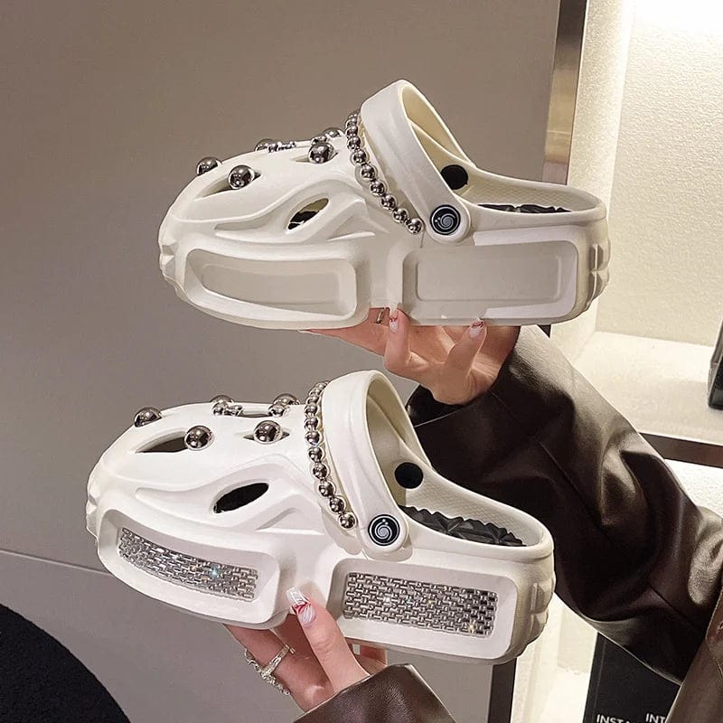 IDOIT Summer Latest Flip Flop Women's Wear Fashion Bedazzled Platform Slippers Solid Color Texture Bubble Sandals