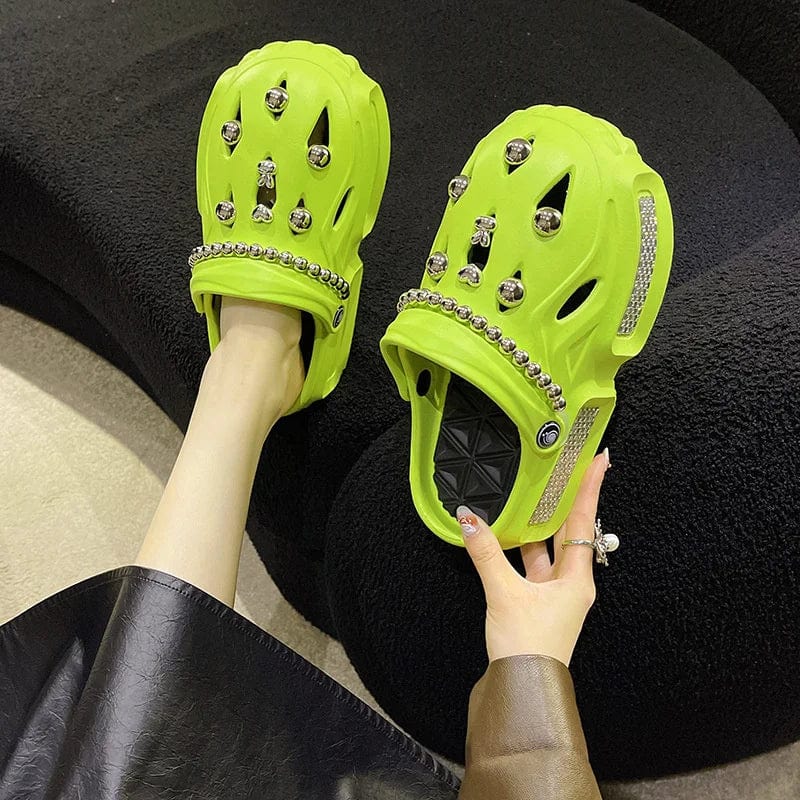 IDOIT Summer Latest Flip Flop Women's Wear Fashion Bedazzled Platform Slippers Solid Color Texture Bubble Sandals