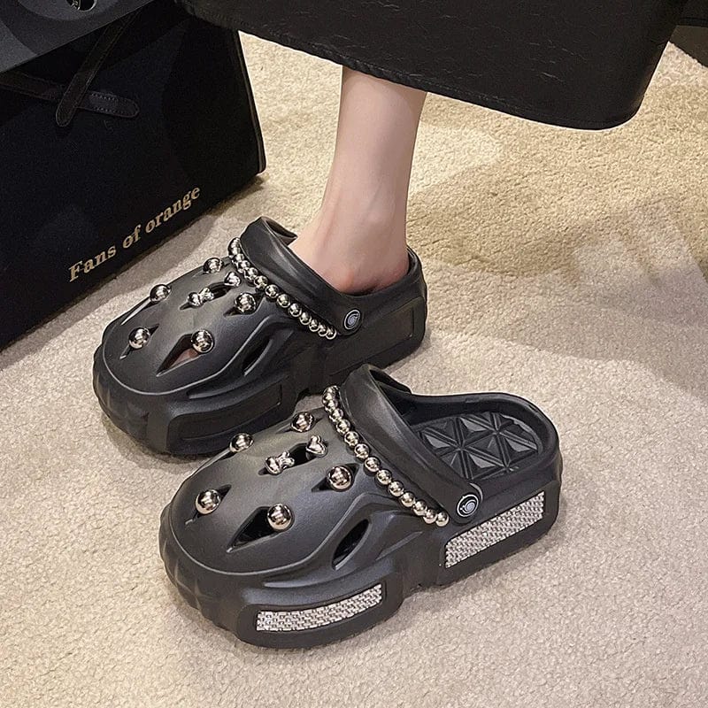 IDOIT Summer Latest Flip Flop Women's Wear Fashion Bedazzled Platform Slippers Solid Color Texture Bubble Sandals