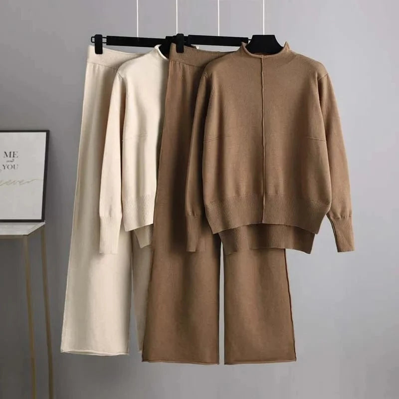 IHOOV Knitted Sweater and Wide-Leg Pants Set for Women