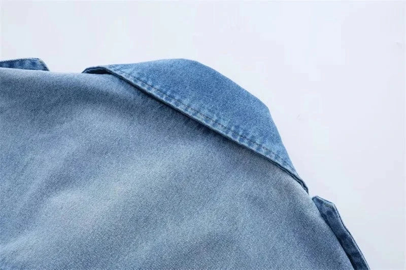 IHOOV outdoor Double Breasted Belted Denim Coat long coat fall clothing women ladies denim long jacket