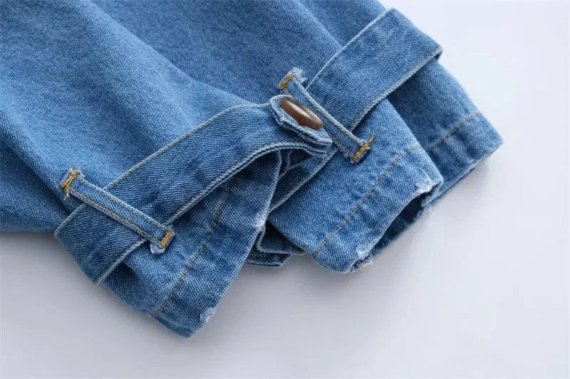 IHOOV outdoor Double Breasted Belted Denim Coat long coat fall clothing women ladies denim long jacket