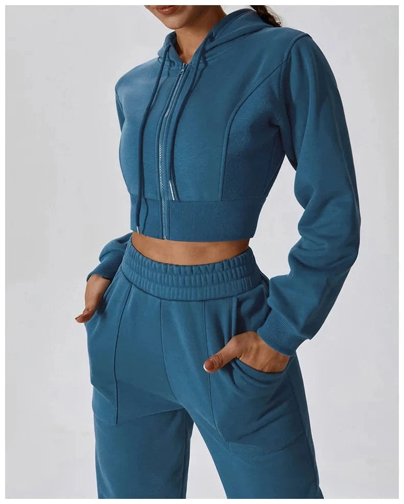 IHOOV tracksuit Plush fleece for warmth two piece sweatpants wholesale women hoodies Sweatshirt Set