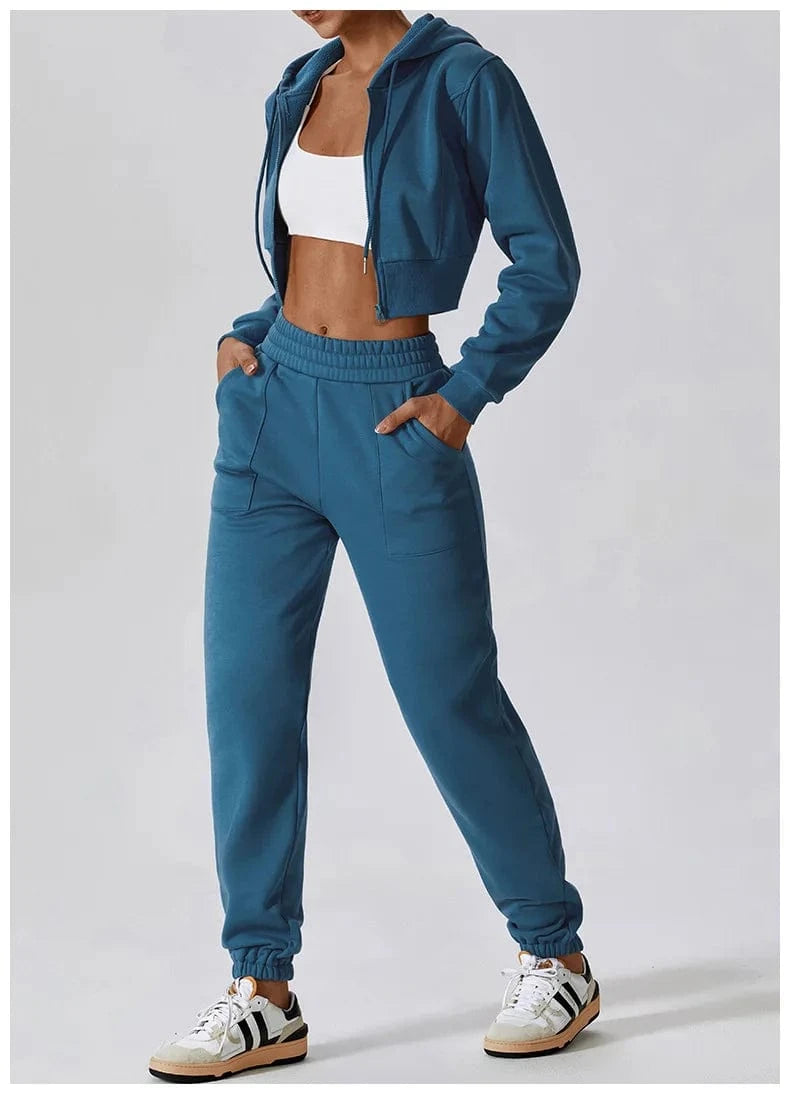 IHOOV tracksuit Plush fleece for warmth two piece sweatpants wholesale women hoodies Sweatshirt Set