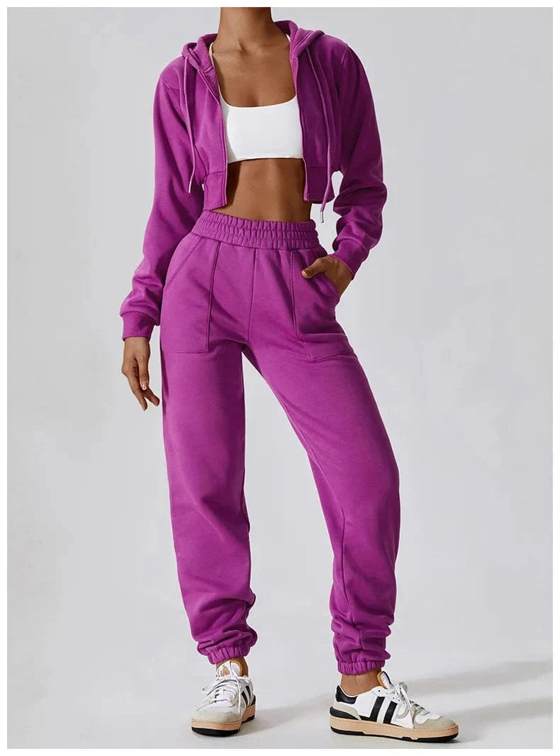 IHOOV tracksuit Plush fleece for warmth two piece sweatpants wholesale women hoodies Sweatshirt Set