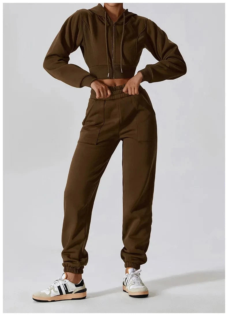 IHOOV tracksuit Plush fleece for warmth two piece sweatpants wholesale women hoodies Sweatshirt Set