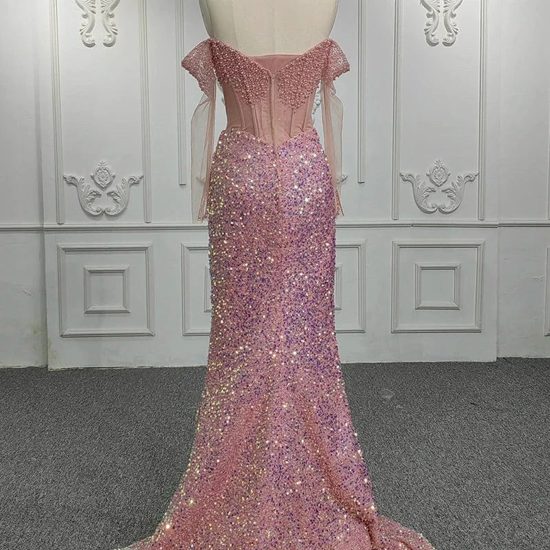 Illusion Lace Sequins Red Mermaid Party Gowns Evening Dresses Jancember 9900-2