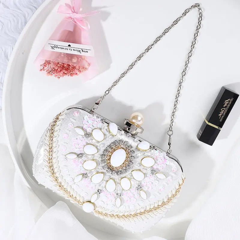 In Spot European And American High Quality Handmade Dinner Beaded Embroidered Pearl Button Dress Lady Party Bride Evening Bag