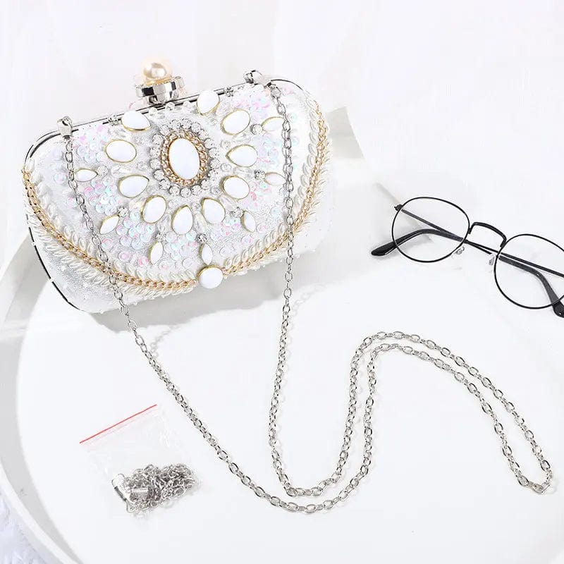 In Spot European And American High Quality Handmade Dinner Beaded Embroidered Pearl Button Dress Lady Party Bride Evening Bag