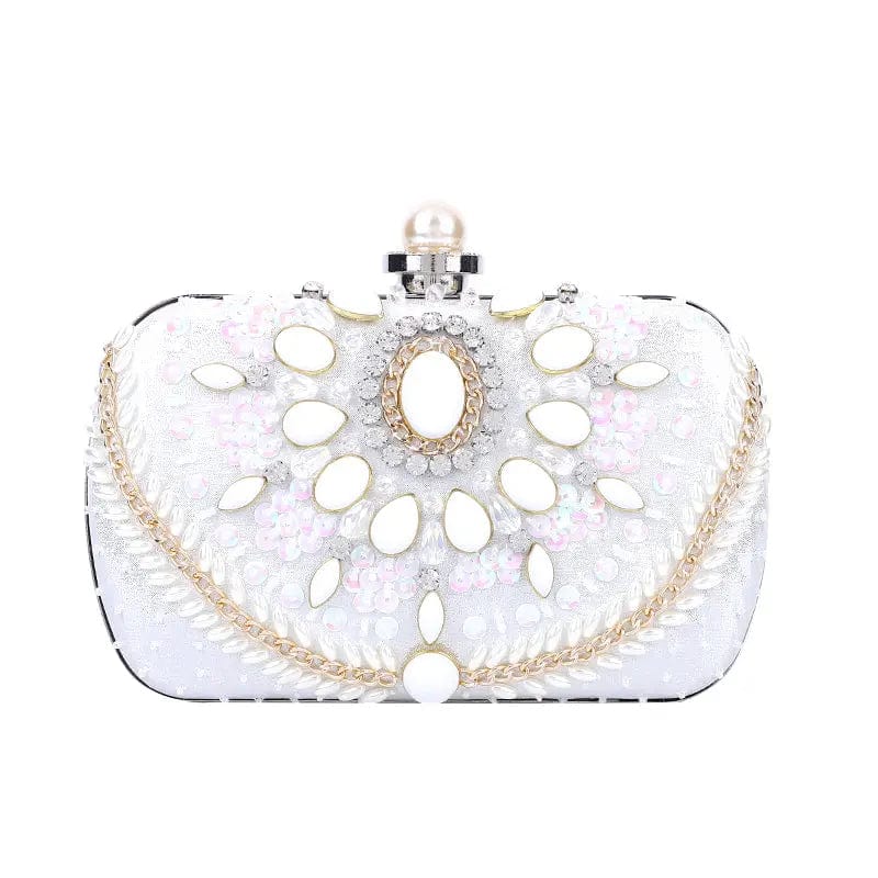 In Spot European And American High Quality Handmade Dinner Beaded Embroidered Pearl Button Dress Lady Party Bride Evening Bag