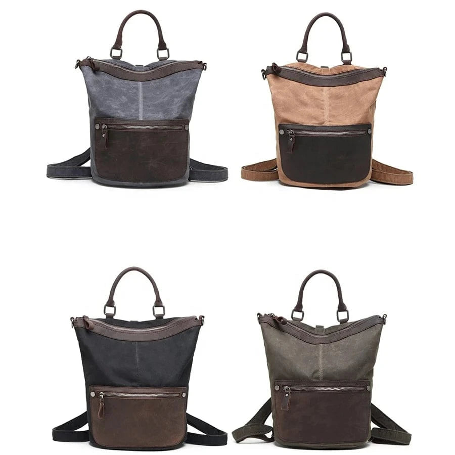 In Stocks Fashion water-proof Canvas Leather Travel Backpack Custom OEM&ODM backpack for women