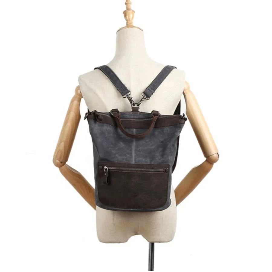 In Stocks Fashion water-proof Canvas Leather Travel Backpack Custom OEM&ODM backpack for women