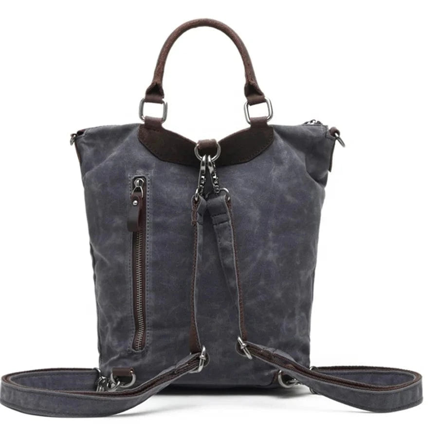In Stocks Fashion water-proof Canvas Leather Travel Backpack Custom OEM&ODM backpack for women