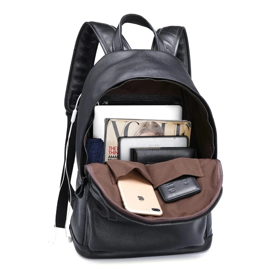 In Stocks Full grain Leather fashion women school Backpack black travel laptop leather backpack
