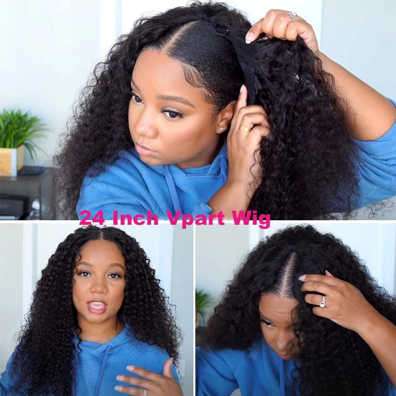 Indian Glueless No Leave Out Double Weft Hair Extension Raw Cuticle Aligned Burmese Kinky Curly Human Hair Perruques V Part Wig