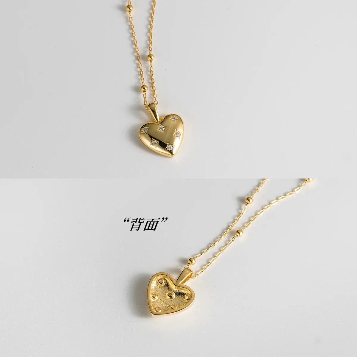 INS 925 sterling silver necklace love heart star zircon pendant gold plated beads necklaces for women Valentine's Day present