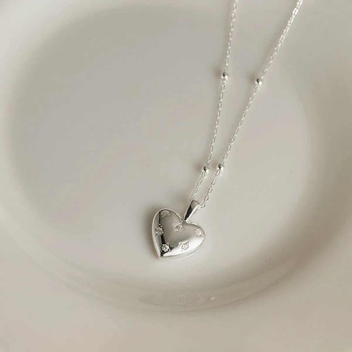 INS 925 sterling silver necklace love heart star zircon pendant gold plated beads necklaces for women Valentine's Day present