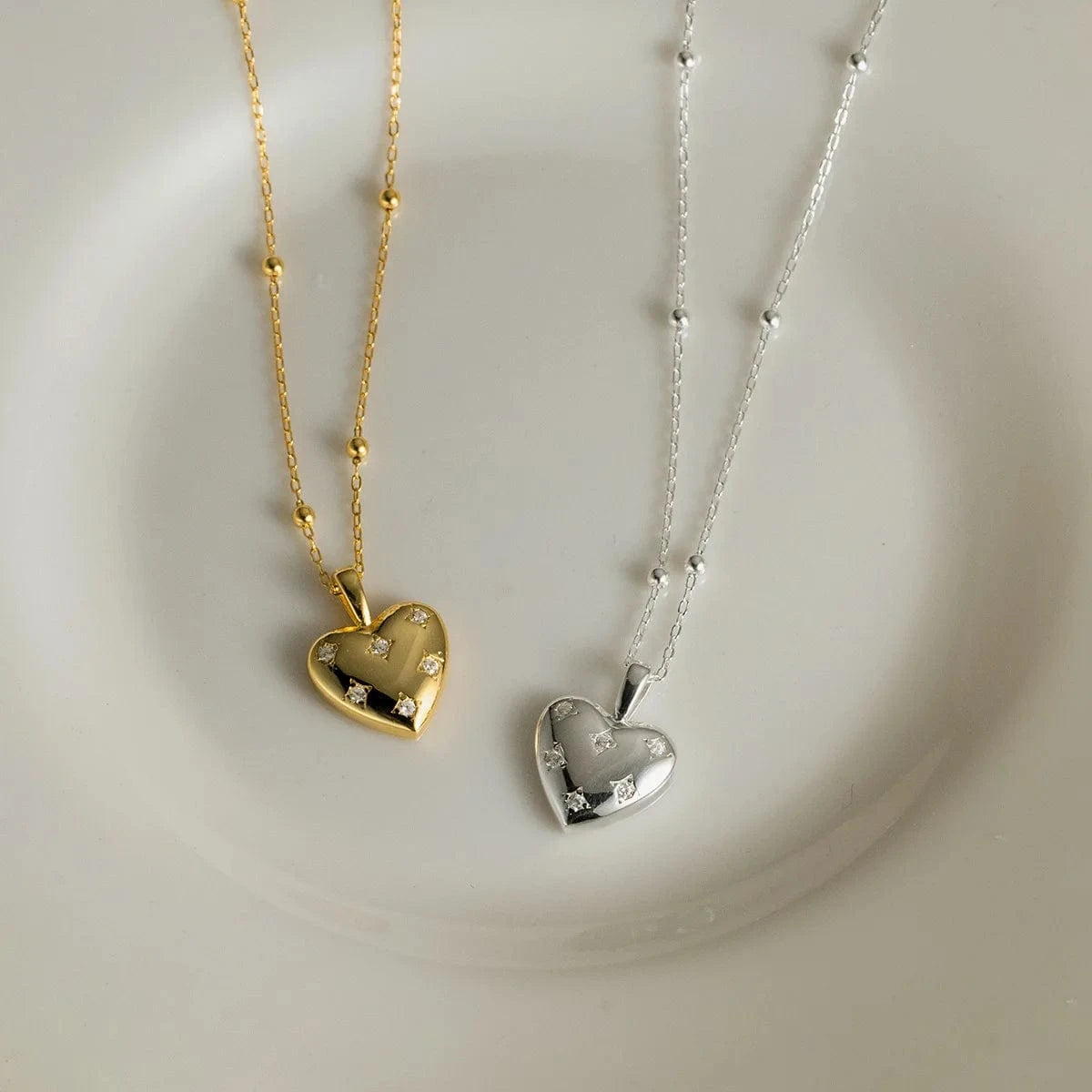 INS 925 sterling silver necklace love heart star zircon pendant gold plated beads necklaces for women Valentine's Day present