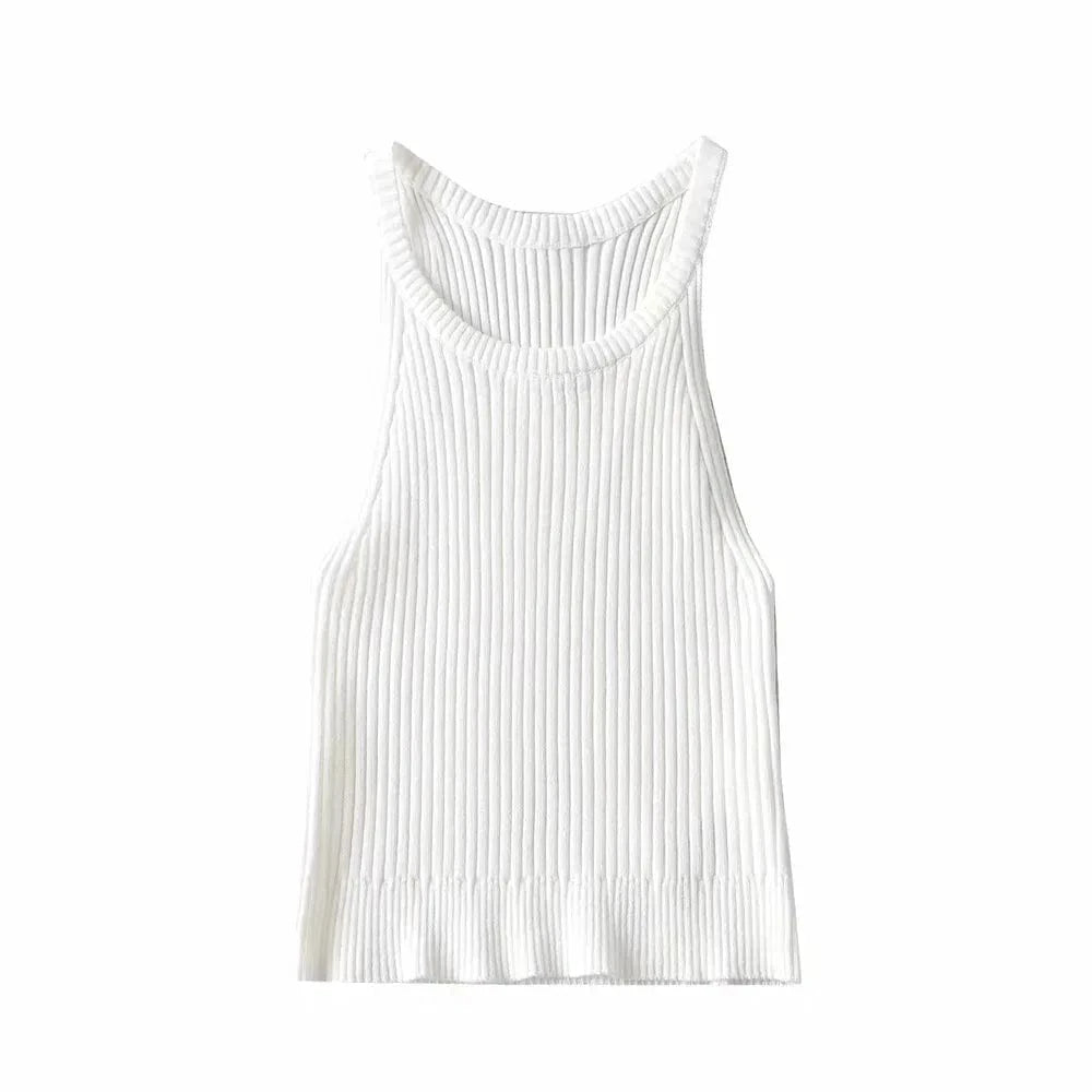 INS Fashion Cold Shoulder Candy Colors Knitted Basic Halter Tank Top